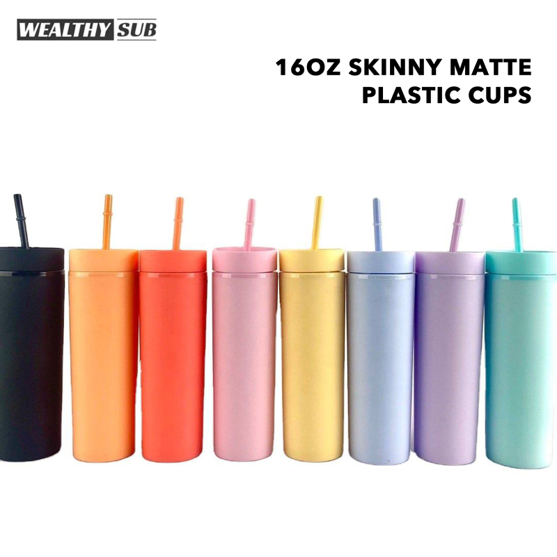Wealthysub China warehouse 16oz Skinny matte Plastic Cups